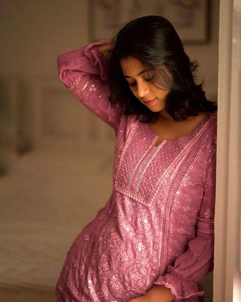 Lavender Pink Purple Chikan Set